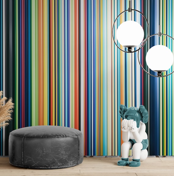FLFK Striped Peel & Stick Wallpaper – Rainbow Colors, 16" X 128" Roll, Removable For Walls, Kitchen, Bathroom, Nursery, Office & DIY Crafts