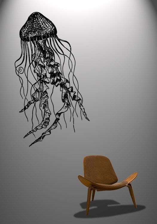Jellyfish Deep Sea Ocean Vinyl Wall Decal Sticker. 40in Tall Etsy