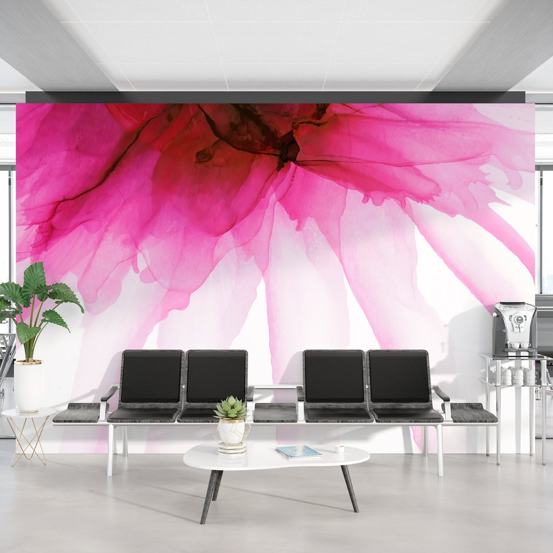Flower Bedroom Wallpaper. Pink Flower Watercolor Alcohol Ink Stain ...