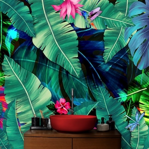 Tropical Wallpaper Peel and Stick Nature Leaves In a Dark Jungle Background Wallpaper Peel and Stick Dark Green Leaves Wallpaper #6357