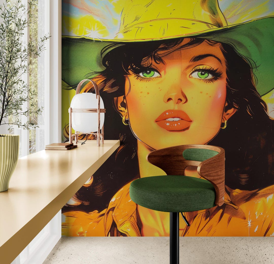 Colorful Cowgirl Pop Art Wallpaper Mural – Glam Western Chic Room Decor ...