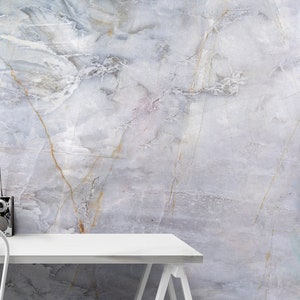 Marble Wallpaper. Natural Granite Marble Stone Slate Wall Mural. Grey and White Print. Removable Peel and Sticker Wallpaper. Bedroom. #6296