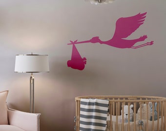 Stork Bird Carrying Newborn Baby Vinyl Wall Decal Sticker. #212