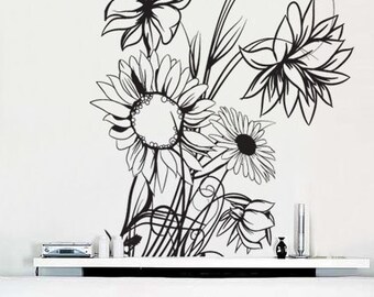 Vinyl Wall Decal Sticker Sunflower Floral Flower Plant 305s