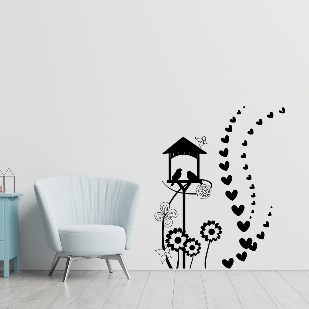 Birdhouse Wall Decal. Flowers and Hearts Design. Laundry Room Etsy