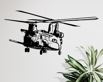 Sticker Mural Vinyle Hélicoptère Militaire Chinook MH-47G - Noir - Déco Moderne