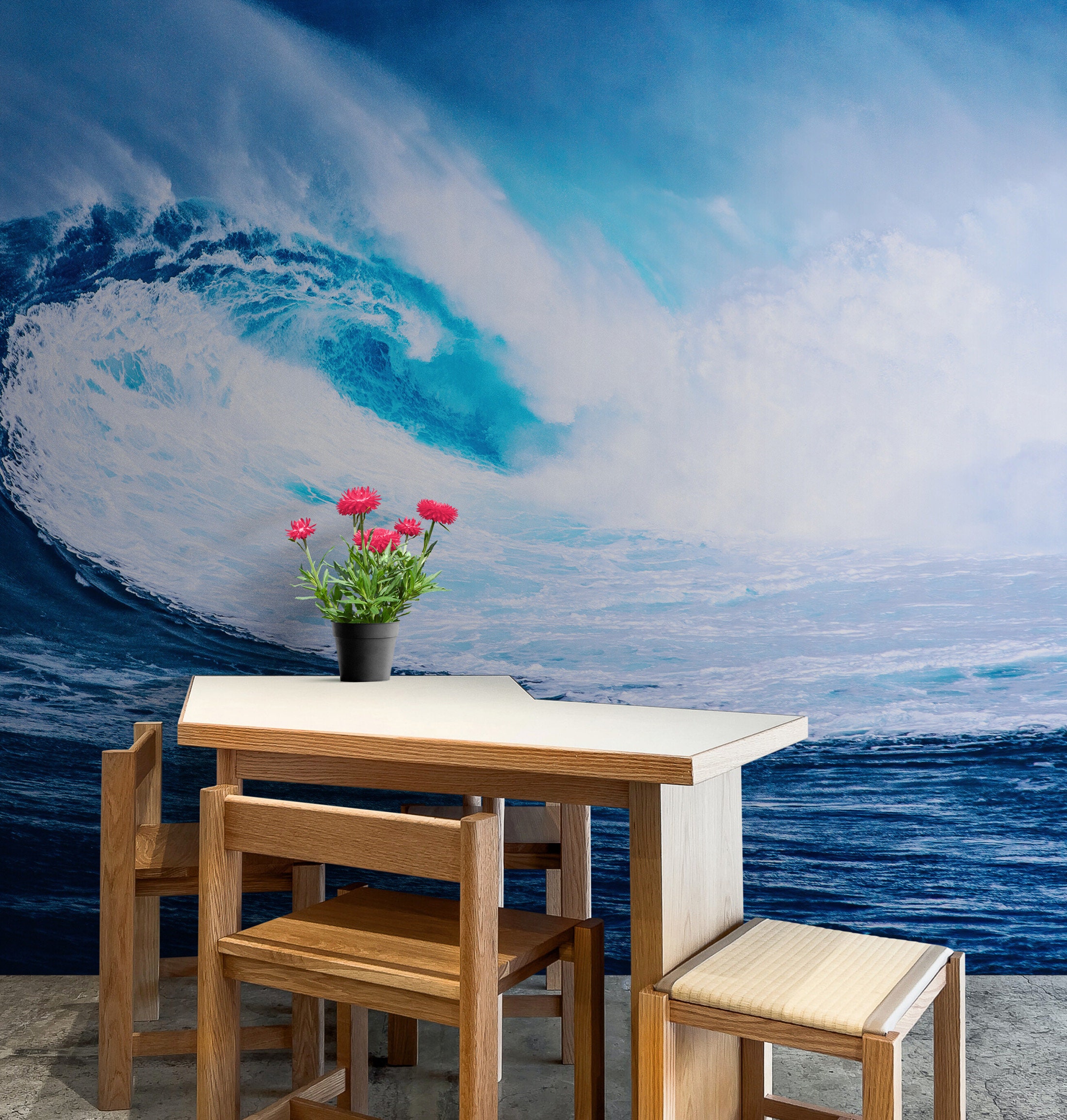 Surf Wave Wallpaper Peel and Stick Mural. Blue Ocean Waves Wall Mural ...