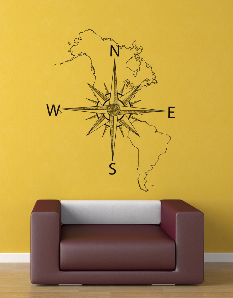 Nautical Map of North /& South America w Compass Vinyl Wall Decal #6018