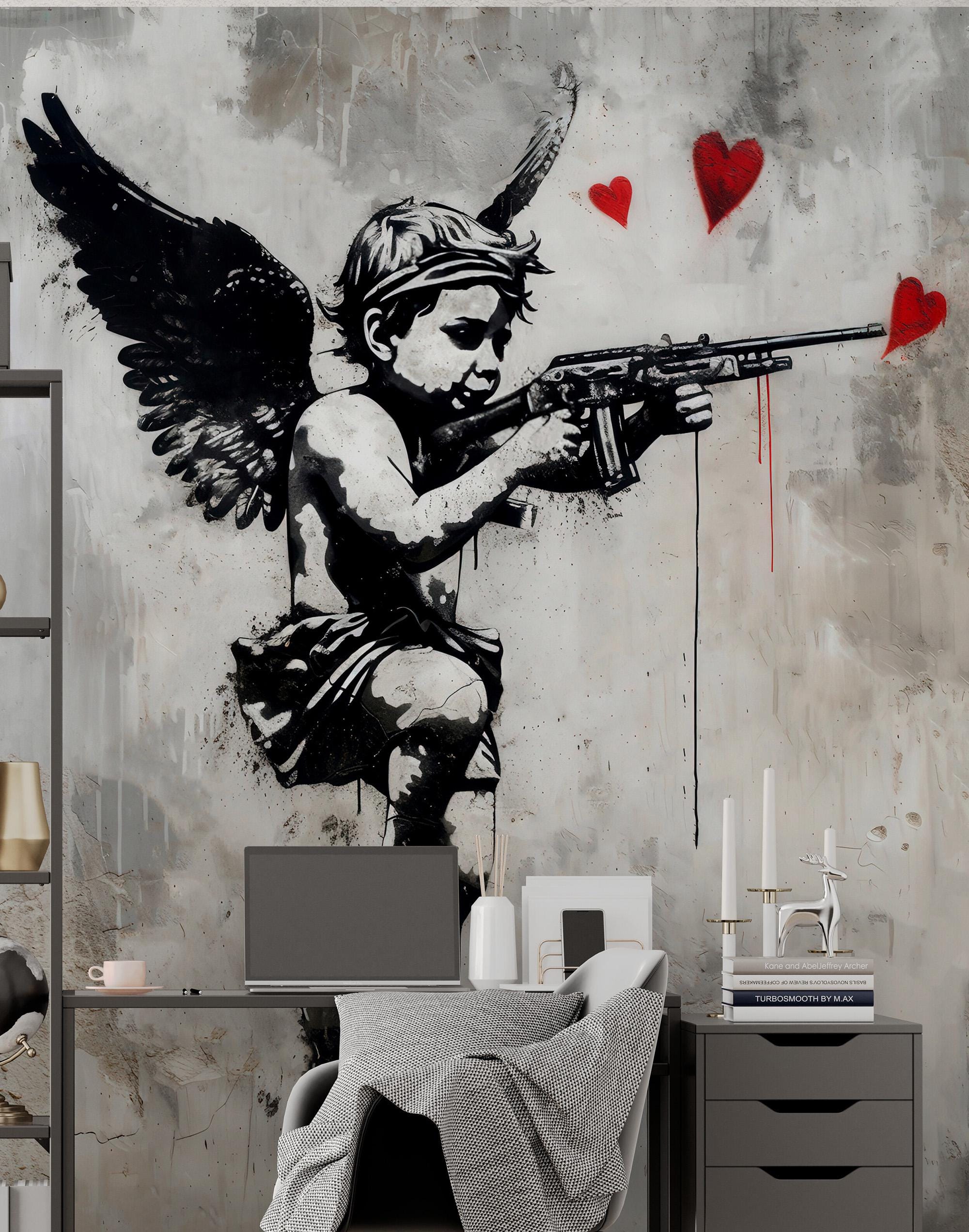 Graffiti Angel With Gun Wall Mural. Urban Street Art Decor