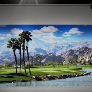 Palm Springs Golf Course Wall Mural. Desert Mountain View with Palm Trees. Scenic Wallpaper for Office, Lounge, Man Cave or Golf Decor #6979