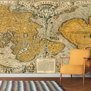 papier peint carte du monde antique vintage. Papier peint mural carte rétro Peel and Stick. Papier peint de bureau Art mural de salon. #6352
