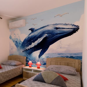 Humpback Whale Wallpaper Peel and Stick Wallpaper Removable Wallpaper Home Decor Wall Art Wall Decor Room Decor. Marine Life Wall Art. #6651