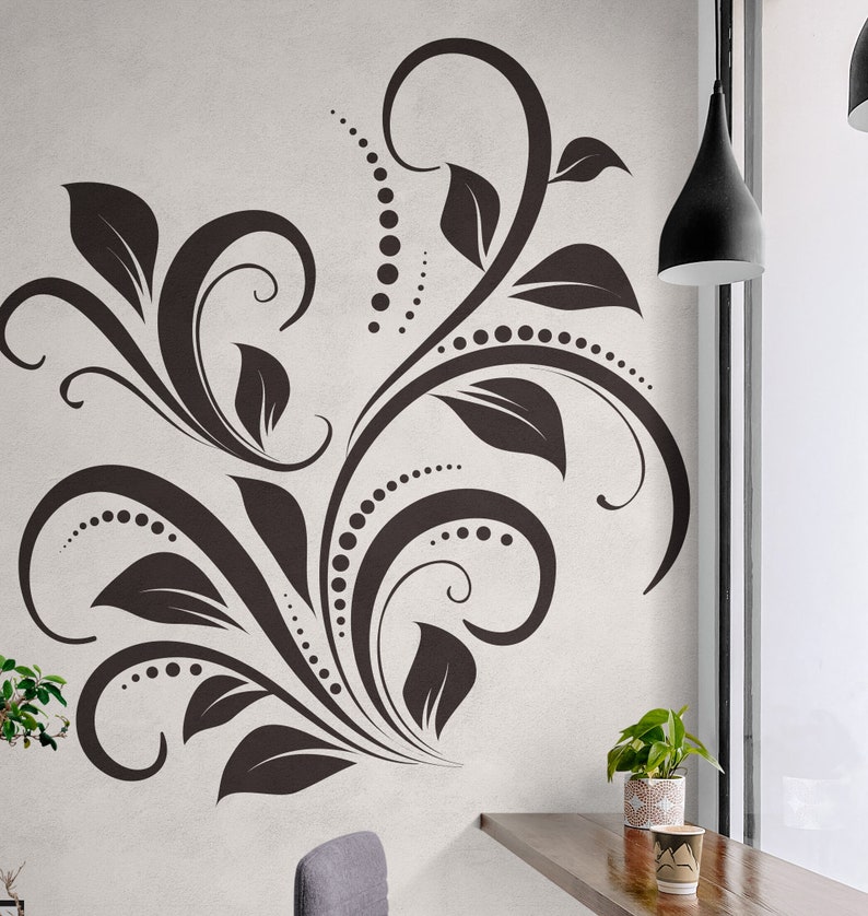 Swirl Flower Floral Vinyl Wall Decal Sticker. Living Room Wall Art ...