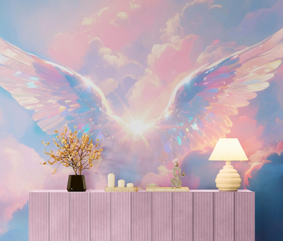 Angel Wings Wallpaper Mural. Blue and Purple Cloud Peel and Stick Wall ...