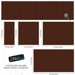 May include: A brown wood-look vinyl sticker with a vertical wood plank pattern. The sticker is available in various sizes, including 4ft x 9ft, 8ft x 9ft, 12ft x 9ft, and 16ft x 9ft. The text "Sticker Brand" is visible in the bottom left corner of the image.