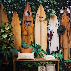 Surfboard Wall Art. Surf Wallpaper. Surf Wall Decor, Surf Wall Print, Surfboards in Hawaii, Tropical Theme Decor, Beach Wallpaper. #6509