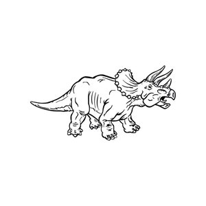 K&ouml;nnte beinhalten: Schwarz-wei&szlig;-Zeichnung eines Triceratops-Dinosauriers mit drei H&ouml;rnern auf dem Kopf und einem Nackenschild.