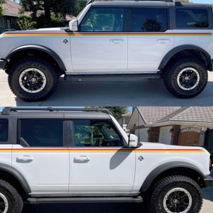 Ford Bronco 3 Color Bar Stripes Decal Sticker. 3M Premium Gloss Vinyl. Red, Orange, Yellow Racing Side Stripes. Retro Ivan Stewart Stripes. #6953