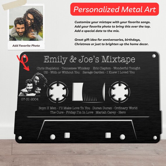 Custom Metal Art Mixtape Design. Personalized Song Titles w/ Beloved Photo. Personalized Gift for Christmas, Anniversary or Birthdays #M1016