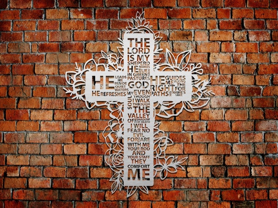 Psalm 23 Christian Cross Metal Wall Sign, Catholic Metal Wall Art