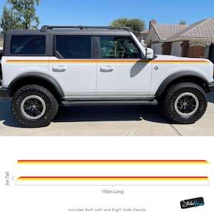 Ford Bronco 3 Color Bar Stripes Decal Sticker. 3M Premium Gloss Vinyl. Red, Orange, Yellow Racing Side Stripes. Retro Ivan Stewart Stripes. #6953