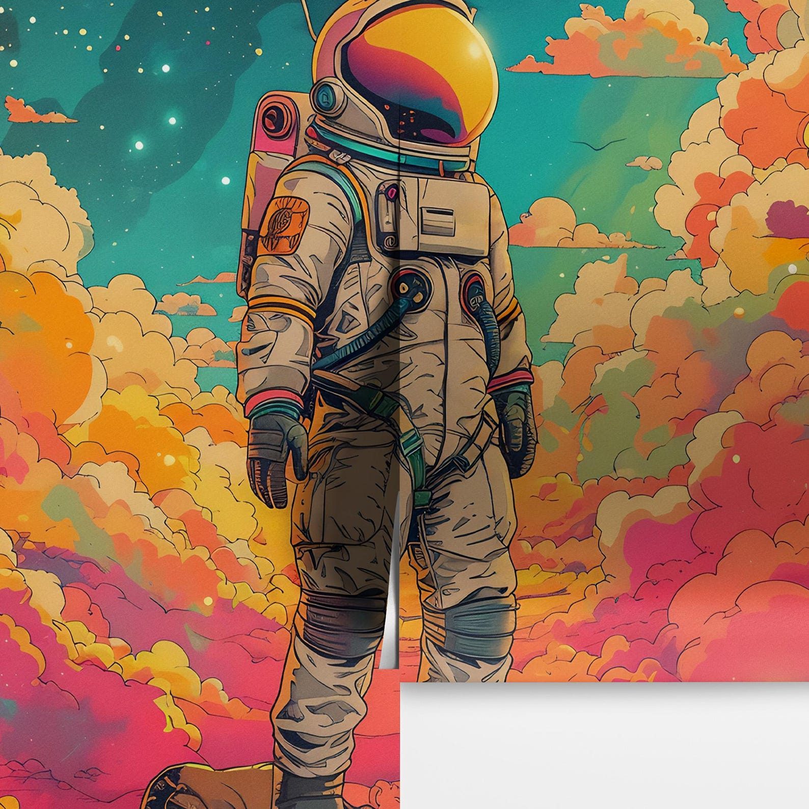 Bedroom Wallpaper. Colorful Astronaut Space Wall Mural. Kid's Room ...