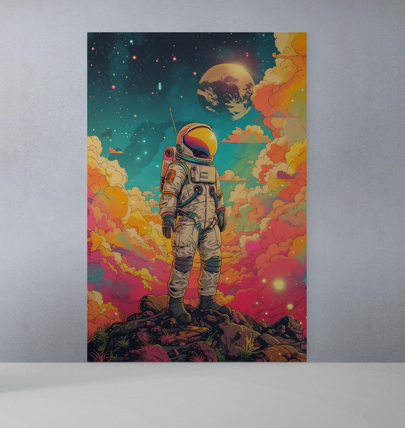 Bedroom Wallpaper. Colorful Astronaut Space Wall Mural. Kid's Room ...