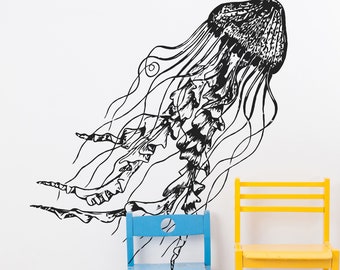 JellyFish Deep Sea Ocean Vinyl Wall Decal Sticker. Nautical Theme, Beach Theme, Home Decor. Bathroom Wall Art Decor. #364