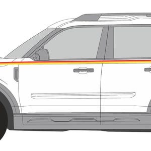 Retro 3 Color Stripes for Bronco Truck. Red, Orange, Yellow Racing Side Stripes. Retro Ivan Stewart Stripes. 3M Premium Gloss Vinyl. #6953 Bronco Sport