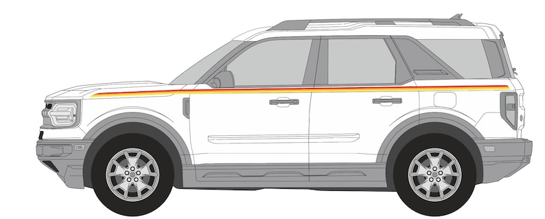 Retro 3 Color Stripes for Bronco Truck. Red, Orange, Yellow Racing Side Stripes. Retro Ivan Stewart Stripes. 3M Premium Gloss Vinyl. #6953 Bronco Sport