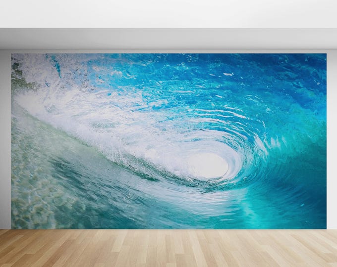 Wave Wallpaper Peel and Stick | Pink Blue Ocean Waves Wall Mural - Etsy ...