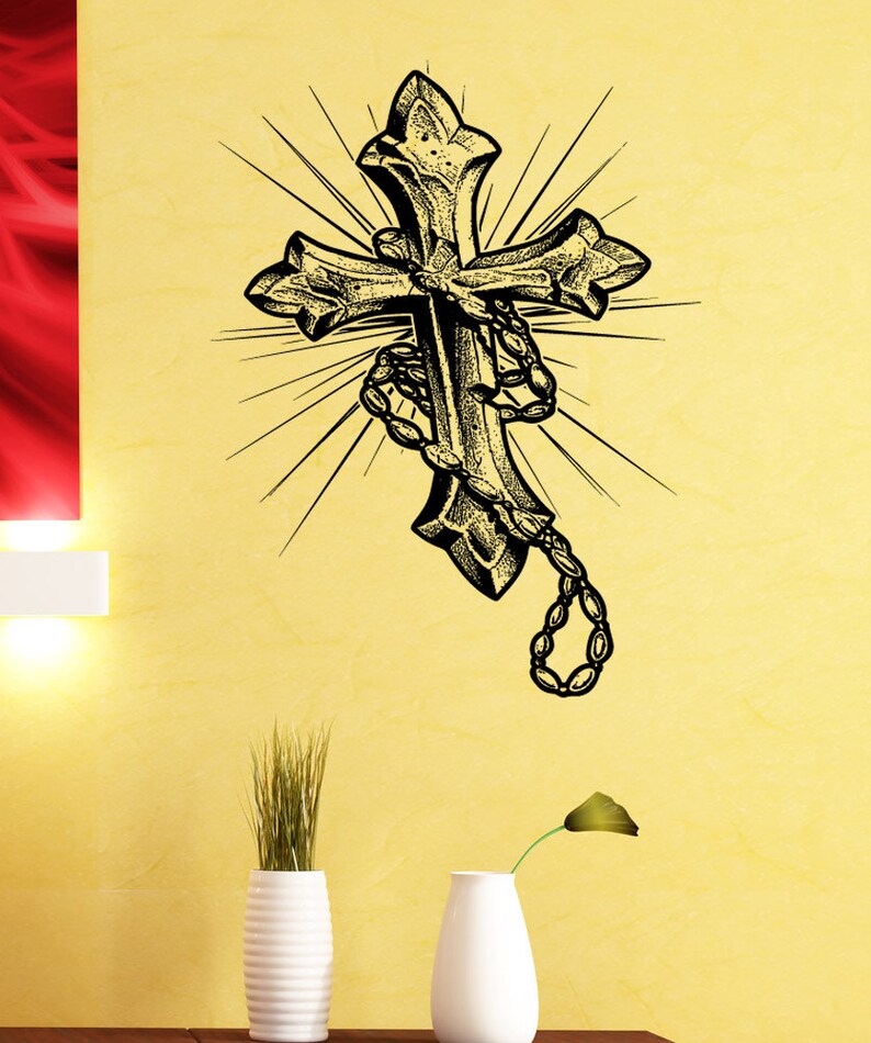 Vinyl Wall Decal Sticker Rosary Cross 5457m Etsy