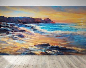 Mural de pared con pintura de costa colorida: papel tapiz de playa autoadhesivo para sala de estar, dormitorio o decoración costera. #7074