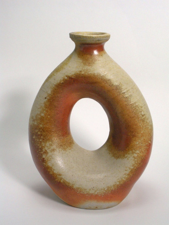 Wood fired vase with hole in the middle. Etsy