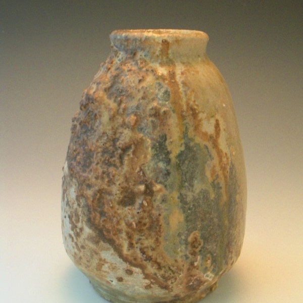 Wood fired vase with very heavy ash deposits