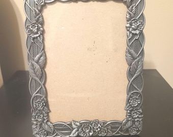 Vintage pewter floral pattern photo frame