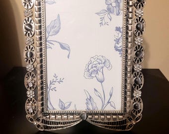 Vintage Pewter Photo Frame, Rhinestone & Tiger's Eye Gemstones