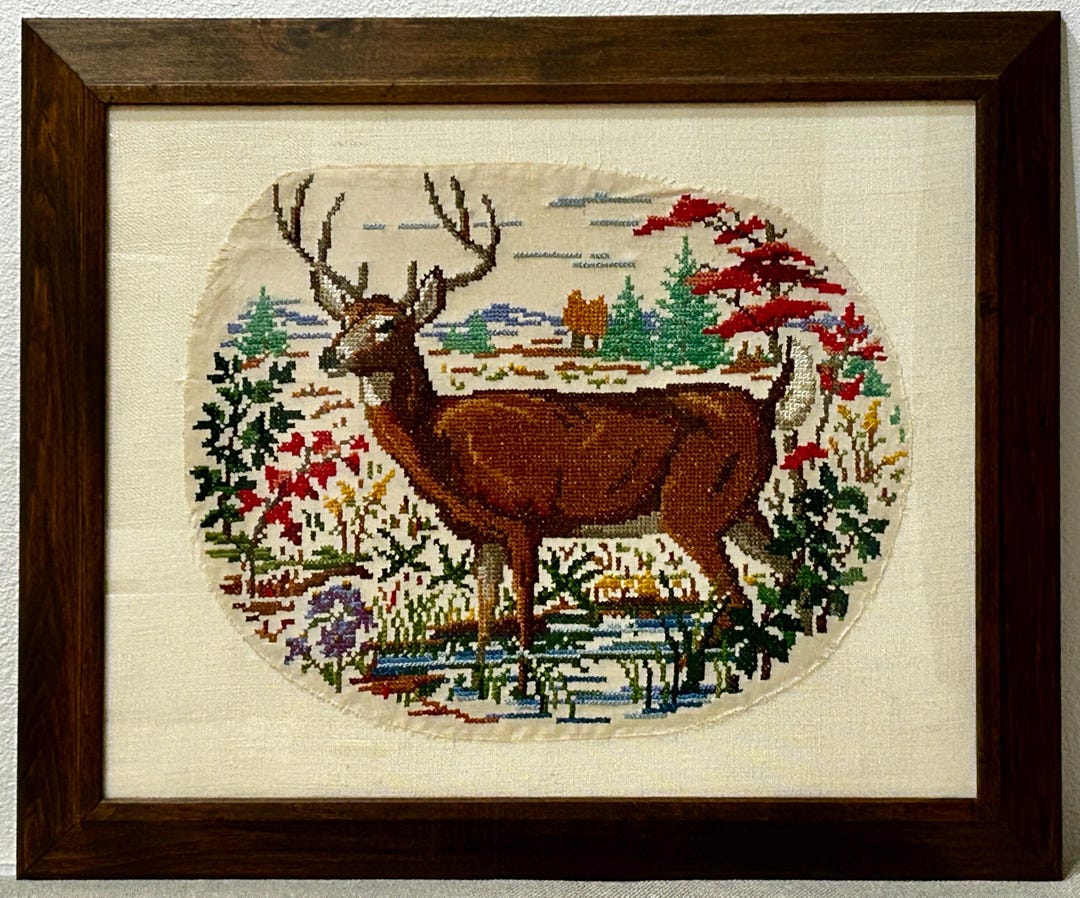 Handmade Deer Needlepoint Textile Wall Art Framed, One of a Kind - Etsy