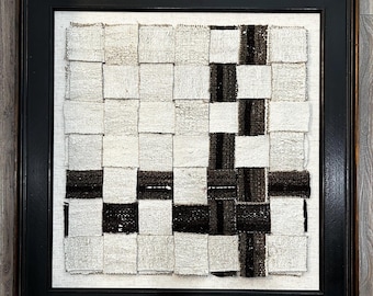 Handmade Hemp Basketweave Textile Wall Art in Vintage Frame