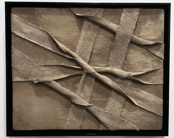abstract textile wall art, vintage textiles, custom floater frame, handmade