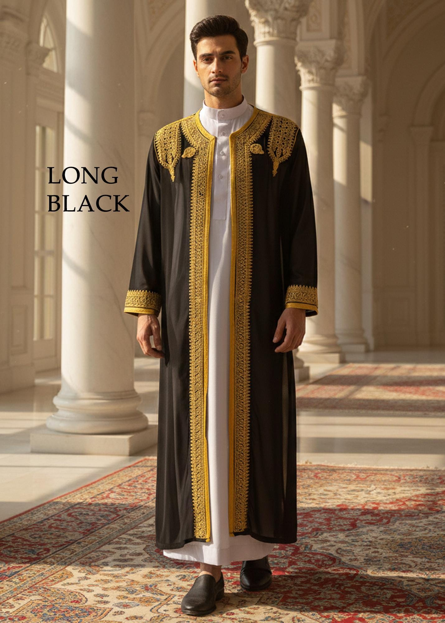 Men's Embroidered Thobe Islamic Jubba Robe Middle Eastern Ethnic ...