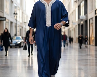 Vestido abaya modesto islámico Jubba Thobe de manga larga a rayas con cuello en V para hombre