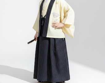 男の子用カーディガン着物セット（縞模様の袴パンツ付き）舞台衣装