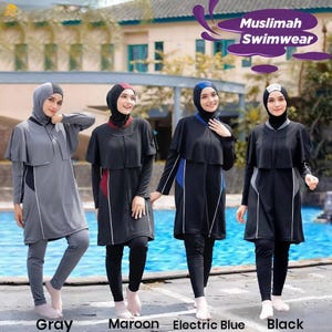 Modest Muslimah Swimwear 3-Piece Set – Hijab, Tunic & Leggings | Dry-Co Quick Dry, Front Zipper, Breastfeeding Friendly, S–5XL
