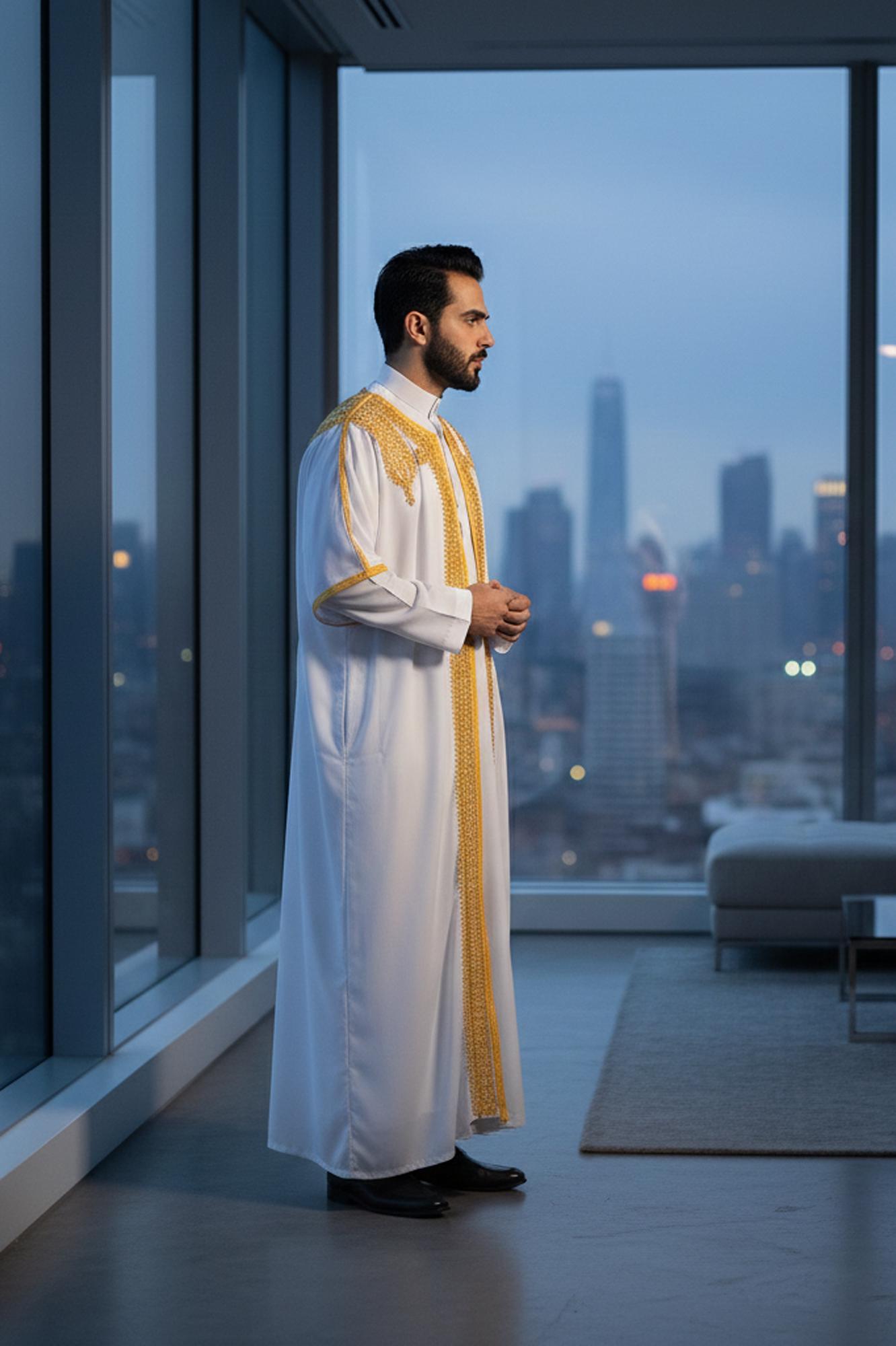 Men's Embroidered Thobe Islamic Jubba Robe Middle Eastern Ethnic ...