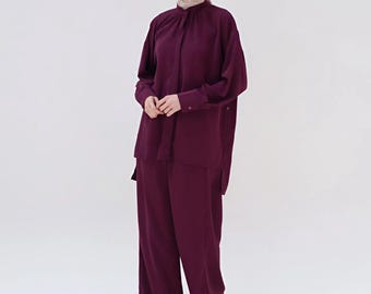 コットンチュニックとワイドレッグパンツのセット – 控えめなイスラム教徒の服装、イードワークウェア