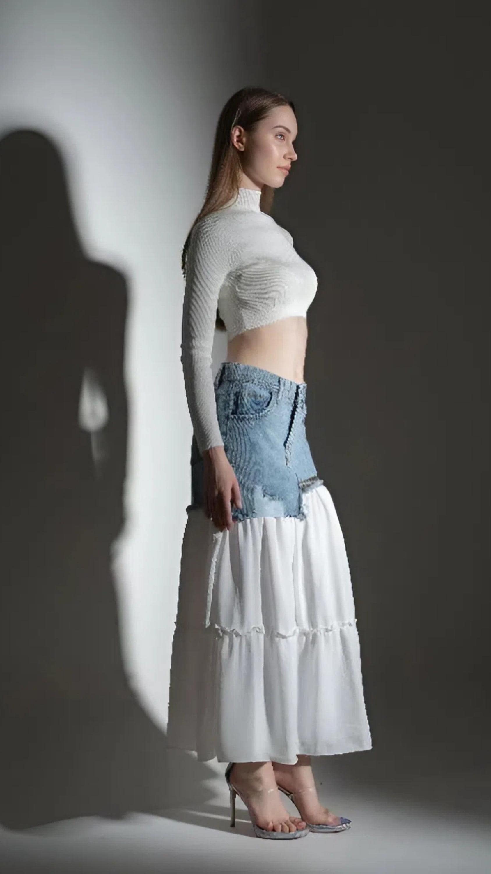 Denim Tulle Skirt