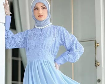 Handmade Lace Maxi Dress – Brocade Ceruti Gown, Nursing & Wudhu Friendly