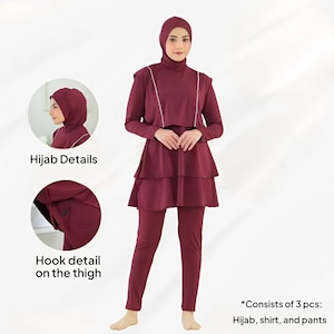 Muslimah Modest Swimwear 3-Piece Set – Hijab, Tunic & Leggings | Poly Spandex Quick Dry, Sun Protection, Sporty Feminine Design, XXS–BigSize