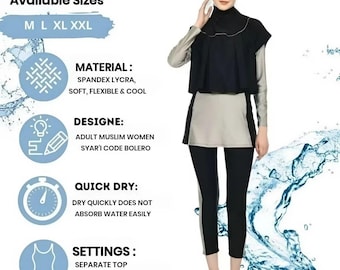 Traje de baño modesto para mujer musulmana, burkini de 2 piezas/hiyab de cobertura completa con protección UV, licra, secado rápido